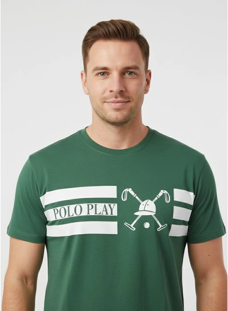 لعب البولو تيشيرت رجالي مطبوع أخضر